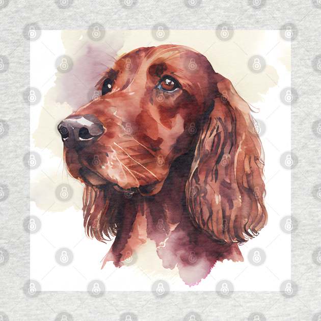 Irish Setter or Red Setter Watercolor Portrait by designs4days